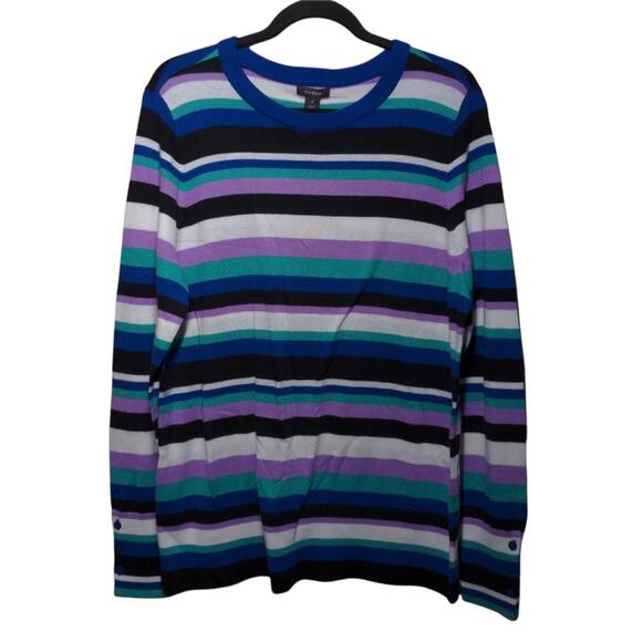 Halogen (Nordstrom) Crew Neck Sweater Blue- Lavender Multi Stripe XL New - Picture 1 of 11